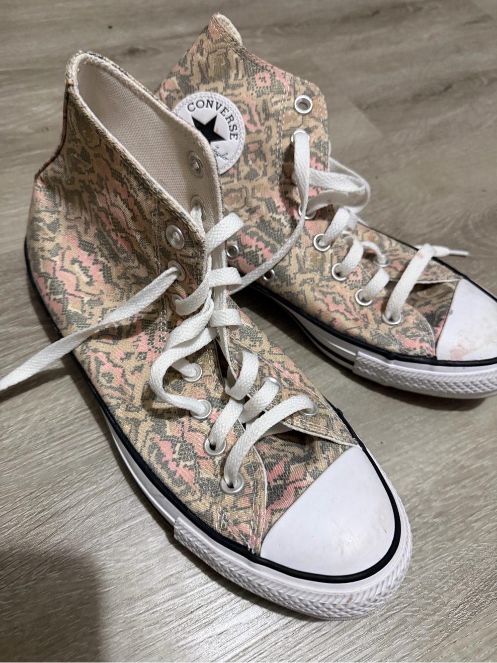 Converse Women's High Top Sneakers in Pink and Beige Pattern
